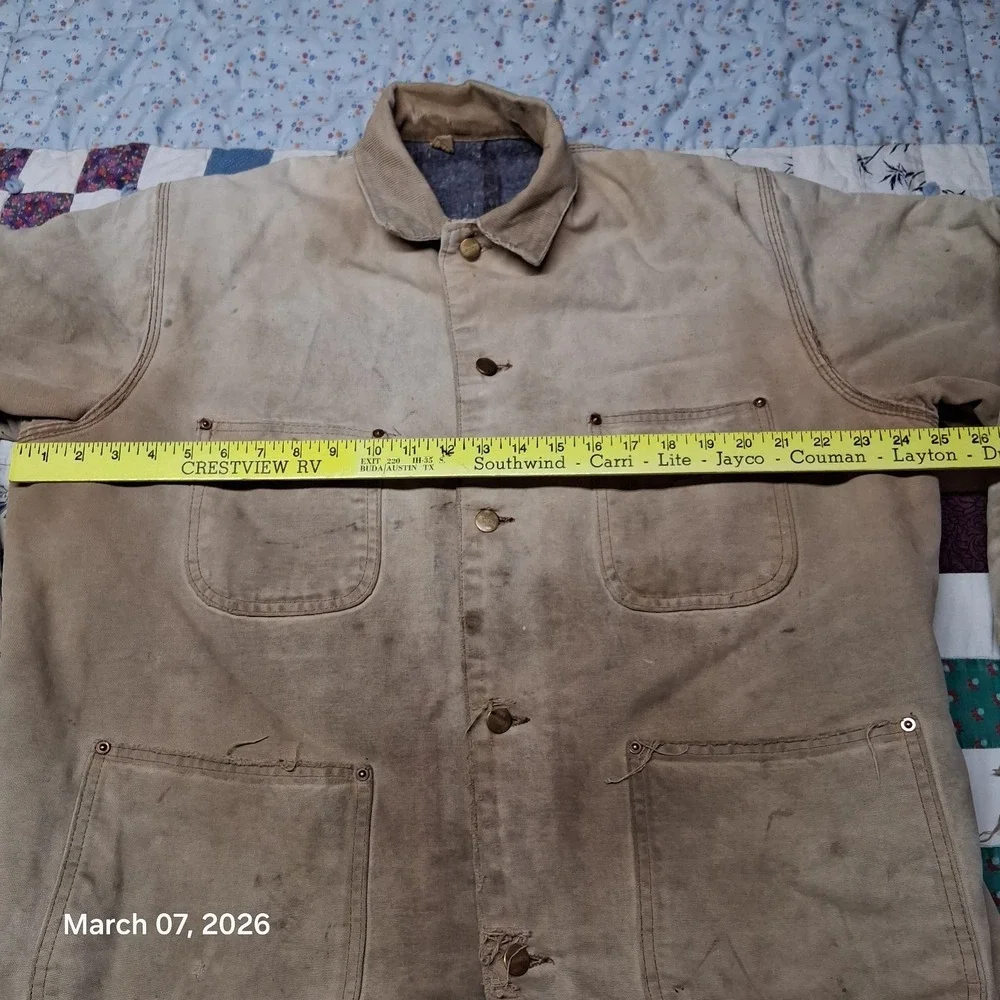 Vintage Carhartt 6BLCT‎ Blanket Lined Chore Coat Button Up Size XL Thrashed